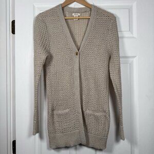 Sundance Cardigan Sweater Boho Artsy Coastal Long Beige Silver Wool Blend Sz S